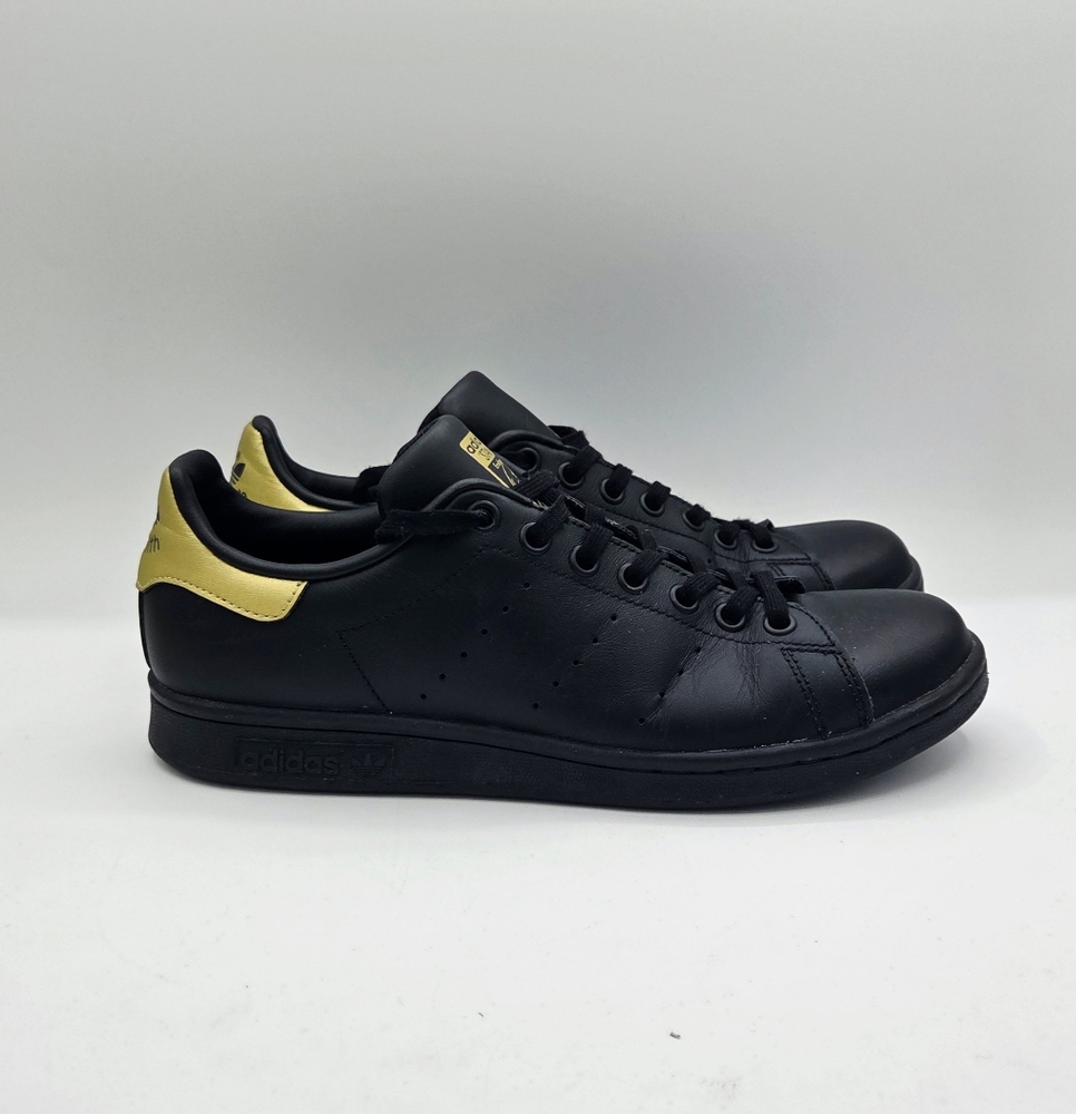 Adidas Stan Smith Black Gold Sneakers Lace Up Men Shoes Size 7 Women 5.5 EUC